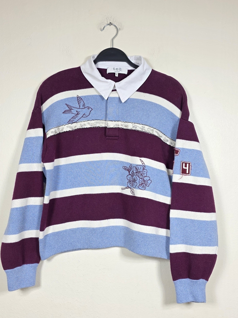 SEA NEW YORK HESTER SOLID RUGBG 95% Cotton, 5% Cashmere SWEATER SIZE S MSRP $375 - Picture 3 of 11